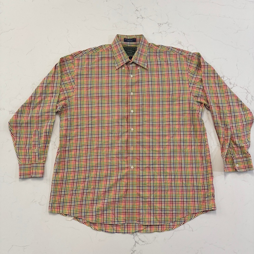 Kevin's Plantation Collection Men's XL Multicolor Plaid Cotton Long Sleeve Shirt